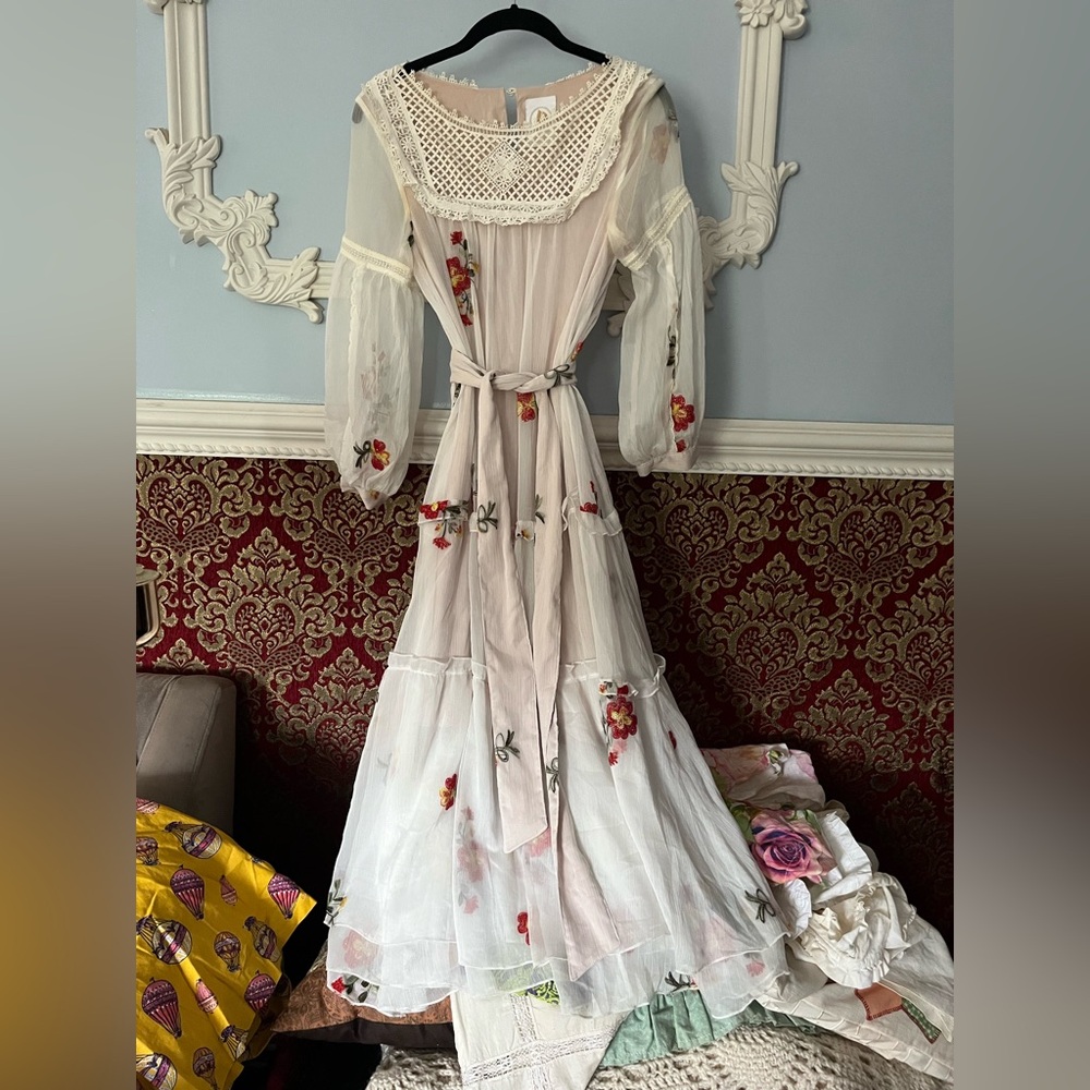 Gorgeous Metallic Embroidered Floral White Dress